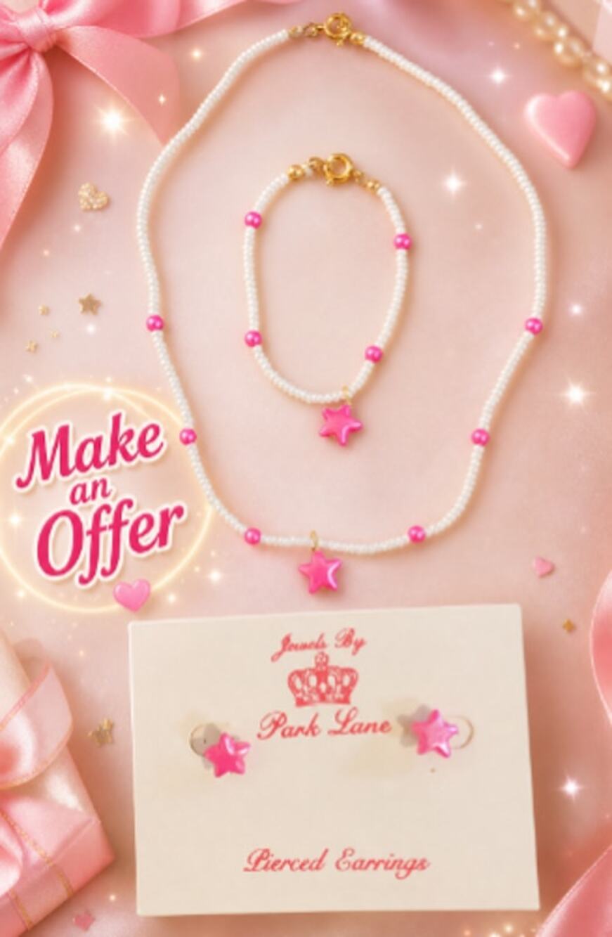 Vtg Park Lane "Cotton Candy" Childs Necklace Bracelet & Pierced Earring Set NEW